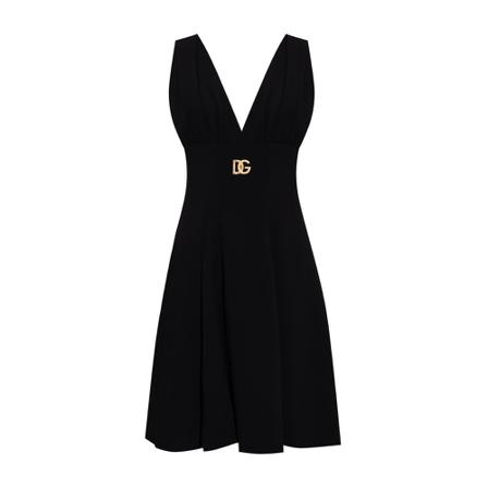 Dolce & Gabbana, Short Cady Dress With Crystal DG Embellishment Czarny, Kobieta, Rozmiar: L