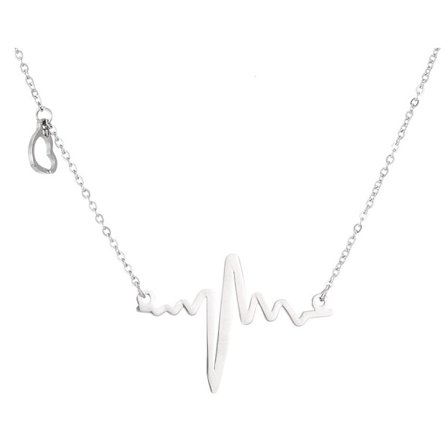 Halsband Hjärtslag Pulse EKG Heatbeat Hjärta Silver