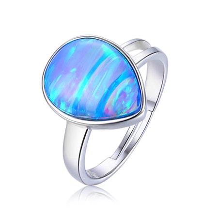Blå Opal Ring Teardrop Päronformad Simulerad Kubisk Zirkon