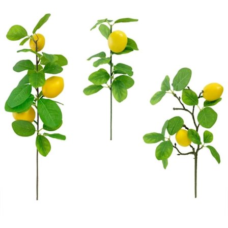 3-pack konstgjorda citronkvistar, vår konstgjorda blommor citronblommor och gröna blad falska citron dekorativa prydnader