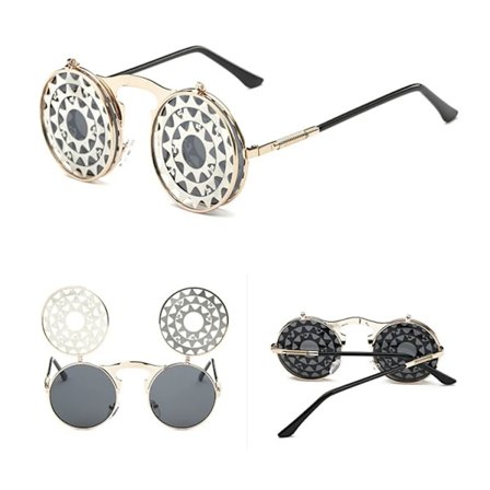 Retro Personlighed Reflekterende Nye Mænd Metal Solbriller Steampunk Flip Up Solbriller 2024