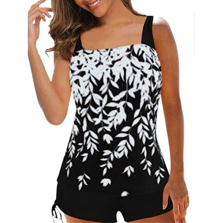 Dame Badetøj Tankini Badedragt Toppe Shorts Sæt Plus Størrelse White S