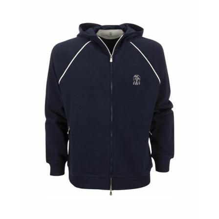 Brunello Cucinelli, Sweatshirt with zip and hood Niebieski, Mężczyzna, Rozmiar: S