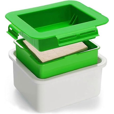 Tofu Press med Vattenuppsamlare, Mellanfiltret och Övre Lock - Hemlagad Tofu Press - Tofu Press Avlopp