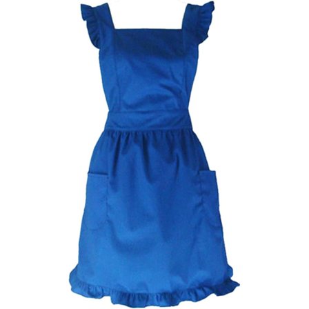 (Blå) 1 stk Søt Bomull Vintage Kjøkken Forkle Fransk Forkle Kvinner Jenter Retro Bakeforkle med Lommer