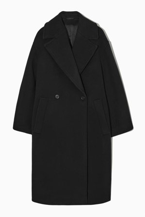 COS Women's Oversized Double-Breasted Wool Coat in Black