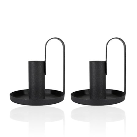 2 stk. Lysestage, Retro Jern Lysestage Sort Lysestager