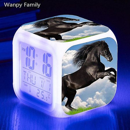 Løpende Hest Vekkerklokke 7 Farger Glødende LED Digital Vekkerklokke Leker for Barn Multifunksjon Lysende Fargeskiftende Klokker Reloj