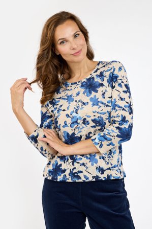 SIGNATURE - 3/4 Ærmet T-shirt - Blå - Blomstret