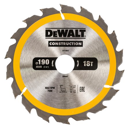Dewalt DT1943-QZ Sågklinga 190 x 30 mm, 18T, Maskintillbehör & förbrukning