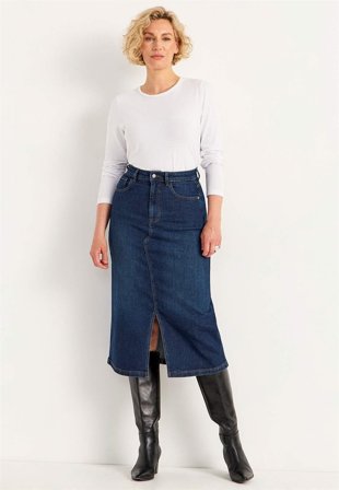 Cellbes of Sweden - Denim skjørt med splitt foran i mørk blå / denim for damer i størrelse 62/64