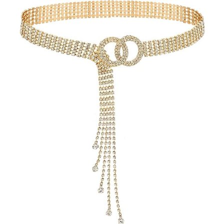 Dobbelt Ring Rhinestone Bælte (Guld), Dame Rhinestone Bælte O-Ring Kæde Bælte Kjole Krystal Bælte