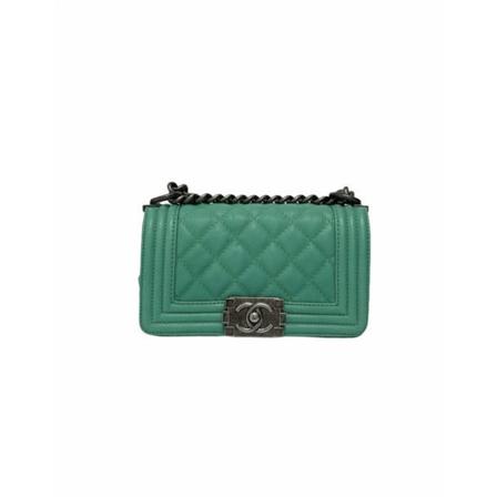 Chanel Vintage Pre-owned Leather Boy Tass , Groen , Dames , Maat: ONE Size Vintage Tassen