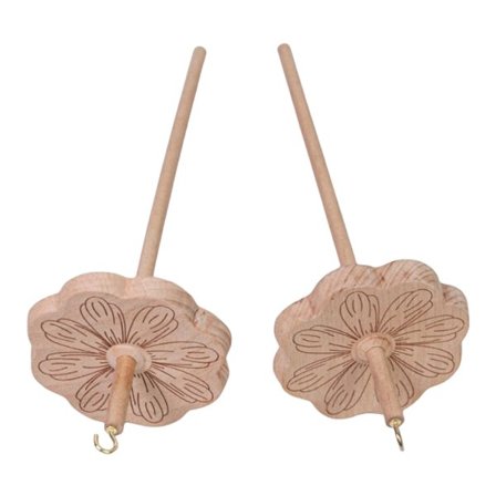 2 stk. Vevspindel av tre, slirehylse, garnspinnverktøy