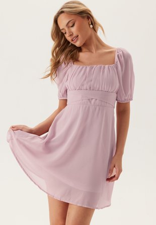 BUBBLEROOM Square Neck S/S Georgette Dress Light pink 40