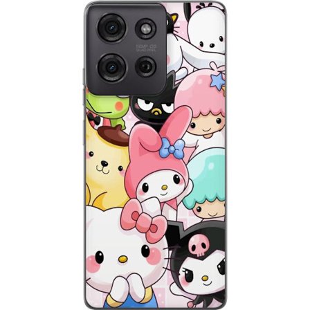 Yhteensopiva Puhelinkuori Motorola Moto G75 Tiheä kuvio suloisia hahmoja, joilla on suuret silmät eri väreissä ja ilmeissä LABUBU-tekstillä