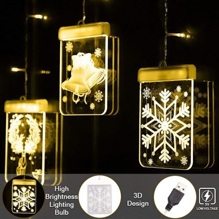 Jouluvaloverho 1,5 m 54 LED-valoa 3D-matalapaineriipukset Jouluvalaistus Sisustus LED-valosarja parvekkeelle terassille ikkunalle