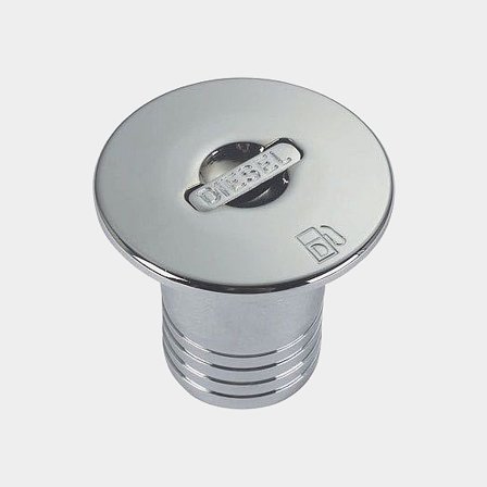 Przepust pokładowy diesel Foresti & Suardi Brass Deck Filler Diesel, ISO 10088, prosty, chromowany mosiądz & pokrywa ze stali nierdzewnej, dla Ø38 mm 