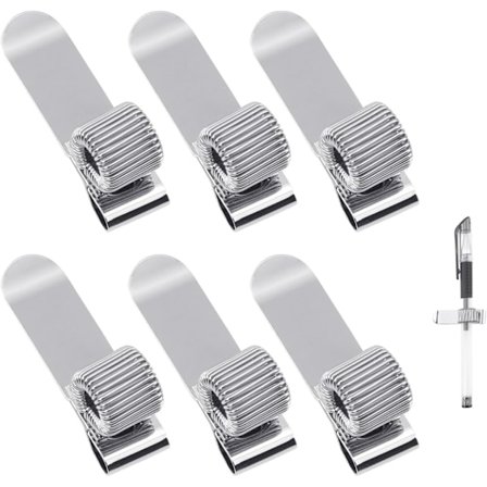 6 stk. Notesbog Penneclips – Sikker Penneholder til Journals, Planlæggere, Ringbind, Kontor- og Skoleartikler, Holdbar Metalklips (Sølv)