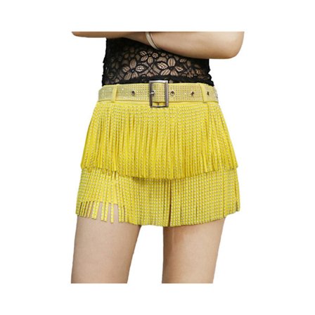 Dame Paljett Rhinestone Frynse Skjørt Elastisk Strikk Kort Mini Kjole