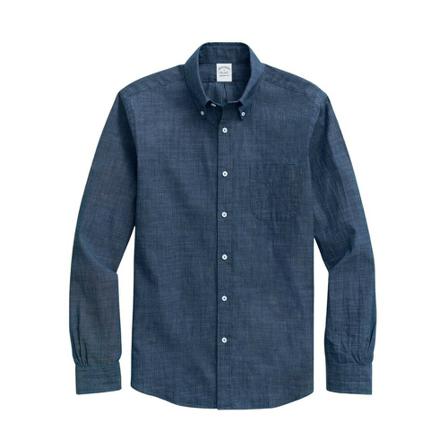 Brooks Brothers, Regent Regular-fit Sport Shirt, Chambray, Button-Down Collar Blauw, Heren, Maat:XL