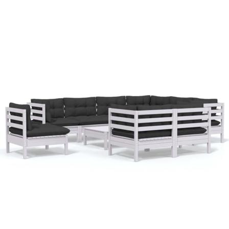 Vidaxl Loungegrupp Med Dynor 10 Delar Vit Massiv Furu Vit