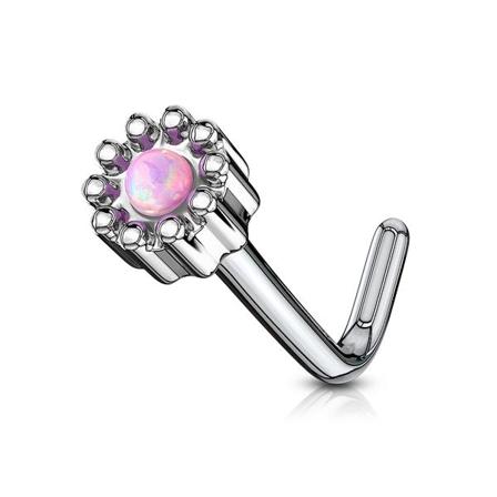 1 St. L-Formad näspiercing i 316L kirurgiskt stål med Rosa Opal