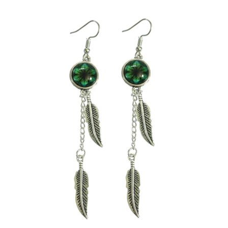 Earrings - Feathers - Mandala - Green