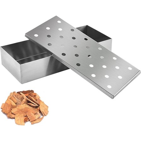 1 rustfrit stålrøgekasse, stabil røgekasse, grilltilbehør, egnet til gasgrill og kulgrill (sølv)