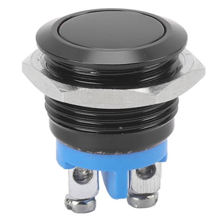 Rostfritt stål 16mm Platt Runt Huvud Vattentät Självåterställande Metall Tryckknapp Strömbrytare 220V Svart