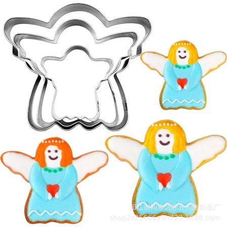 3-delt sett med pepperkakeformer som engel, bakeformer i rustfritt stål for julekaker, profesjonelle bakeverktøy