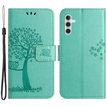 SKALO Samsung A14 4G/5G Owl Tree Flip Cover - Turkis Turquoise