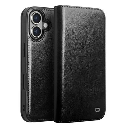 Qialino Leather Wallet Case iPhone 16 Black