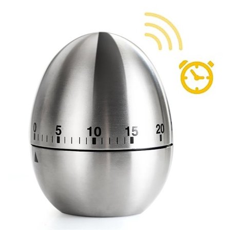 ING Egg Timer - Mekanisk Kjøkkentimer - Timer - Egg - Rustfritt Stål - Sølv