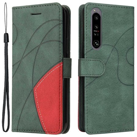 Texturerat läder Sony Xperia 1 IV fodral med handledsband - Grön