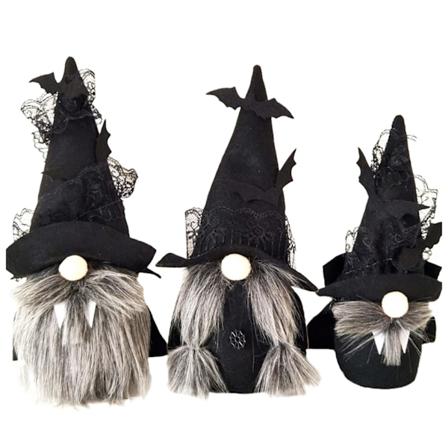3 st Halloween Tomte Dockor Halloween Dekoration Långt Skägg Ansiktslösa Dvärg Ornament Halloween med Svart Spetsfladdermushatt Fotorekvisita Ornament