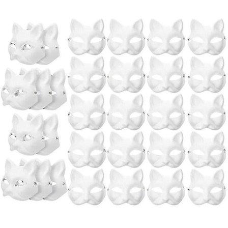 30 stk Maskerade Blank Maske Kattemasker Kostyme Cosplay Maske DIY Umalt Kattemaske (FMY)