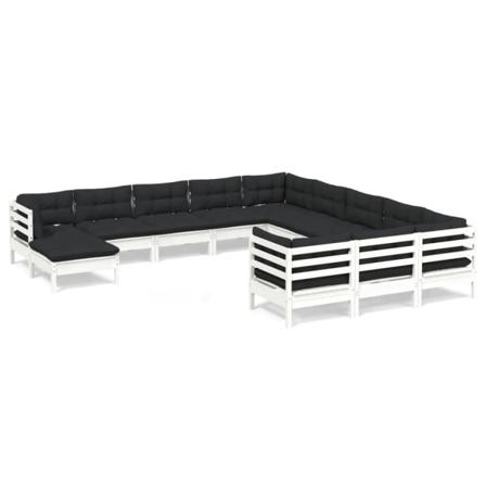 Vidaxl Loungegrupp Med Dynor 12 Delar Vit Massiv Furu Vit