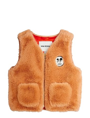 Mini Rodini Ritzratz Patch Faux Fur Vest - Orange - 92/98