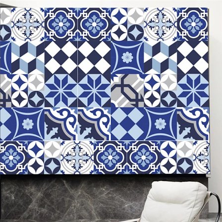 20cm x 20cm - 10 kappaletta, liima seinälaatoille, tekotiili, tekosementtilaatta - helppo ja ilmainen levitys - sininen sävy