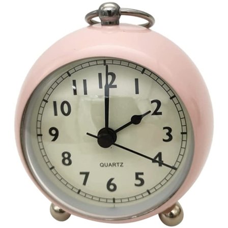 Analog väckarklocka, kvartsur, reseväckarklocka, nattlampa, batteridriven, tyst, rosa