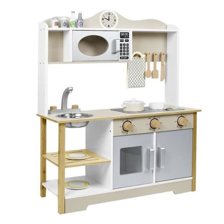 UISEBRT Träkök för barn, köksleksaksset med tillbehör som mikrovågsugn, ugn, diskbänk (68x26x78cm)