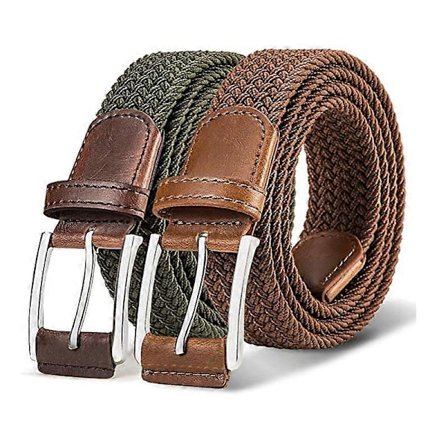 Belte for menn 2-pakning, Herre Gave Stretch Flettet Web Belte Elastisk for Casual Golf Jeans