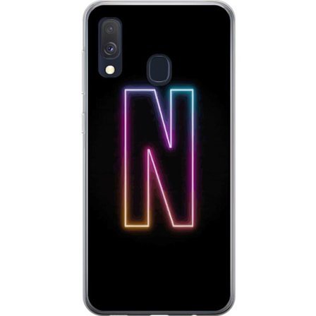 Kompatibel Mobilcover til Samsung Samsung Galaxy A40 Minimalistisk neonbogstav N i farveskiftende lys mod sort baggrund