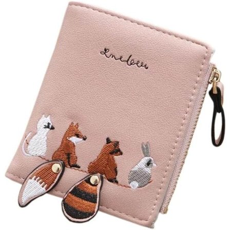Pengebok med glidelås i PU-skinn for kvinner rosa
