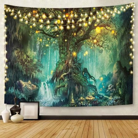 Vægtæppe til væg, 50x60in Natur Træ Alfer Vægophæng Grøn Ta