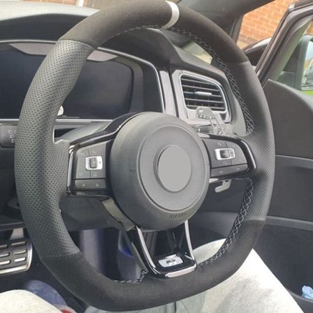 (Stil 8) Rattkåpa för bil Svart Äkta Läder För Volkswagen Golf 7 GTI Golf R MK7 Polo Scirocco 2015 2016 Biltillbehör
