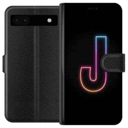 Kompatibelt Lommeboketui til Google Google Pixel 6a Minimalistisk neonbokstav J i fargeskiftende lys mot svart bakgrunn