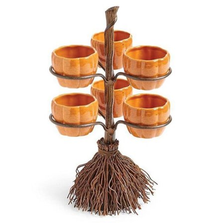 Halloween Pumpkin Snack Bowl Stativ Kreativt kvastskaft Dessert Godishållare skål