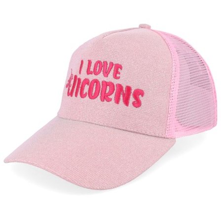 Unicorns - Rosa trucker Keps - Womens Ponytail I Love Unicorns Sparkle Babypink Trucker @ Hatstore